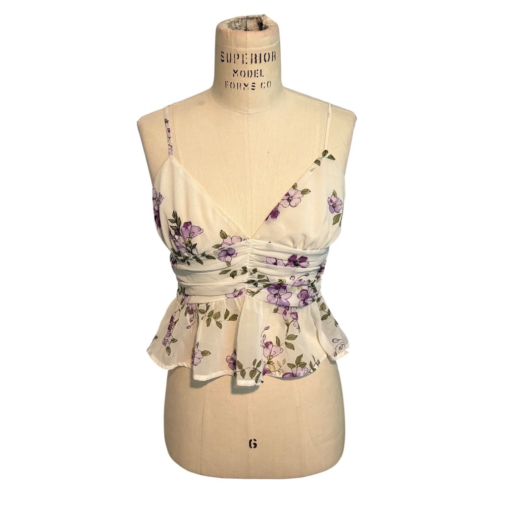 Floral Peplum Cami Top Womens XS Cottagecore Spring Summer Garden Party Tank